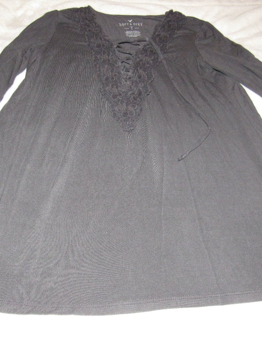 American Eagle Soft & Sexy Lace Up Long Sleeve Top Dark Gray  Size XS USED